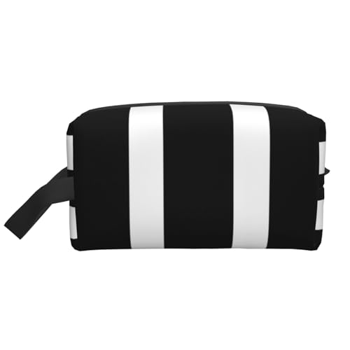 LHBWCVN Reise-Kulturbeutel für Damen und Herren, Leder, Make-up-Tasche, groß, tragbar, Reise-Organizer, Streifen, schwarz-weiß, Kosmetiktasche mit Aufhängehaken, Reise-Badezimmertasche, von LHBWCVN