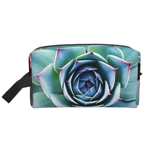 LHBWCVN Reise-Kulturbeutel für Damen und Herren, Leder, Make-up-Tasche, groß, tragbar, Reise-Organizer, Sukkulenten, Kosmetiktasche mit Aufhängehaken, Reise-Badezimmertasche, Reißverschluss, Weiß, von LHBWCVN