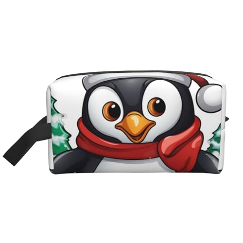 LHBWCVN Reise-Kulturbeutel für Damen und Herren, Leder, Make-up-Tasche, groß, tragbar, Reise-Organizer, Weihnachten, Pinguin, Kosmetiktasche mit Aufhängehaken, Reise-Badezimmertasche, Reißverschluss, von LHBWCVN