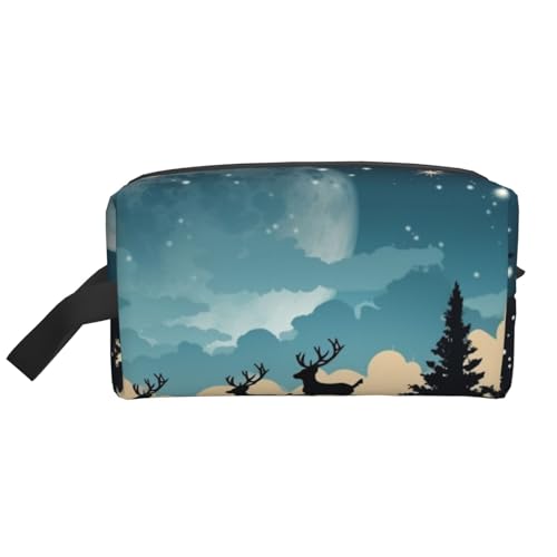 LHBWCVN Reise-Kulturbeutel für Damen und Herren, Leder, Make-up-Tasche, groß, tragbar, Reise-Organizer, Weihnachten, Winter, Kosmetiktasche mit Aufhängehaken, Reise-Badezimmertasche, Reißverschluss, von LHBWCVN