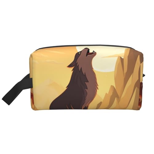 LHBWCVN Reise-Kulturbeutel für Damen und Herren, Leder, Make-up-Tasche, groß, tragbar, Reise-Organizer, Wolf, Kosmetiktasche mit Aufhängehaken, Reise-Badezimmertasche, Reißverschluss, Weiß, von LHBWCVN