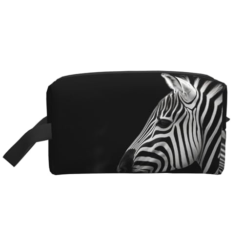 LHBWCVN Reise-Kulturbeutel für Damen und Herren, Leder, Make-up-Tasche, groß, tragbar, Reise-Organizer, Zebra-Kosmetiktasche mit Aufhängehaken, Reise-Badezimmertasche, Reißverschluss, Weiß, von LHBWCVN