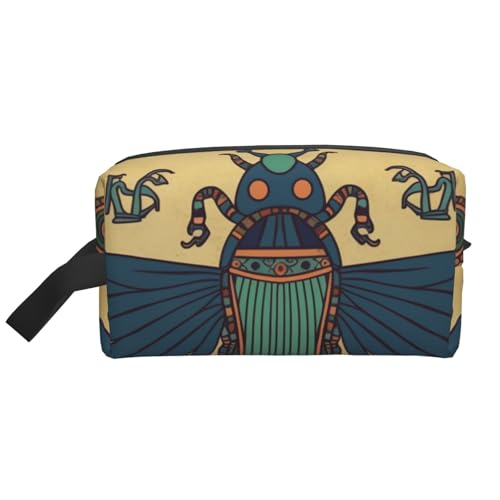 LHBWCVN Reise-Kulturbeutel für Damen und Herren, Leder, Make-up-Tasche, groß, tragbar, Reise-Organizer, ägyptischer Skarabäus, Kosmetiktasche mit Aufhängehaken, Reise-Badezimmertasche, Reißverschluss, von LHBWCVN