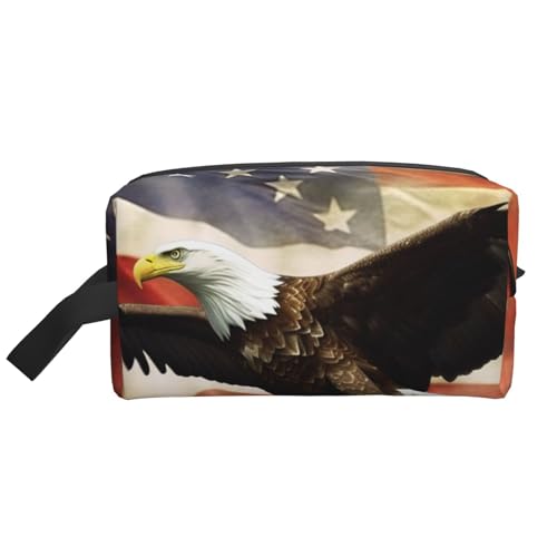 LHBWCVN Reise-Kulturbeutel für Damen und Herren, Leder, Make-up-Tasche, groß, tragbar, Reise-Organizer, amerikanische Flagge, Kosmetiktasche mit Aufhängehaken, Reise-Badezimmertasche, Reißverschluss, von LHBWCVN