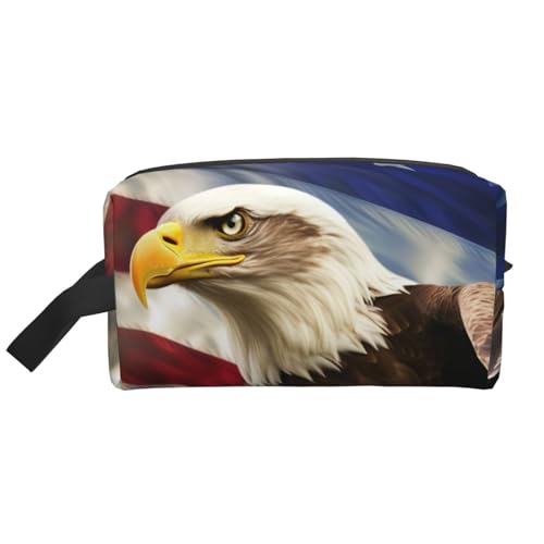 LHBWCVN Reise-Kulturbeutel für Damen und Herren, Leder, Make-up-Tasche, groß, tragbar, Reise-Organizer, amerikanische USA-Flagge, Kosmetiktasche mit Aufhängehaken, Reise-Badezimmertasche, von LHBWCVN