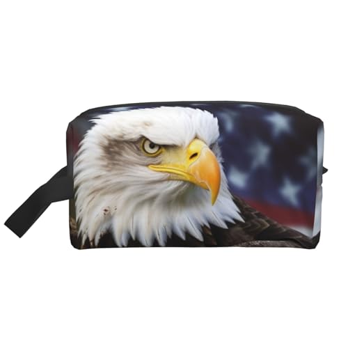 LHBWCVN Reise-Kulturbeutel für Damen und Herren, Leder, Make-up-Tasche, groß, tragbar, Reise-Organizer, amerikanischer Weißkopfseeadler, Kosmetiktasche mit Aufhängehaken, Reise-Badezimmertasche, von LHBWCVN