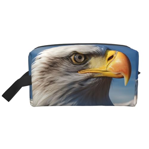 LHBWCVN Reise-Kulturbeutel für Damen und Herren, Leder, Make-up-Tasche, groß, tragbar, Reise-Organizer, amerikanischer Weißkopfseeadler, Kosmetiktasche mit Aufhängehaken, Reise-Badezimmertasche, von LHBWCVN
