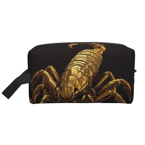 LHBWCVN Reise-Kulturbeutel für Damen und Herren, Leder, Make-up-Tasche, groß, tragbar, Reise-Organizer, goldfarbener Skorpion, Kosmetiktasche mit Aufhängehaken, Reise-Badezimmertasche, Reißverschluss, LHBWCVN Reise-Kulturbeutel für Damen und Herren, Leder, Make-up-Tasche, groß, tragbar, Reise-Organizer, goldfarbener Skorpion, Kosmetiktasche mit Aufhängehaken, Reise-Badezimmertasche, Reißverschluss, von LHBWCVN