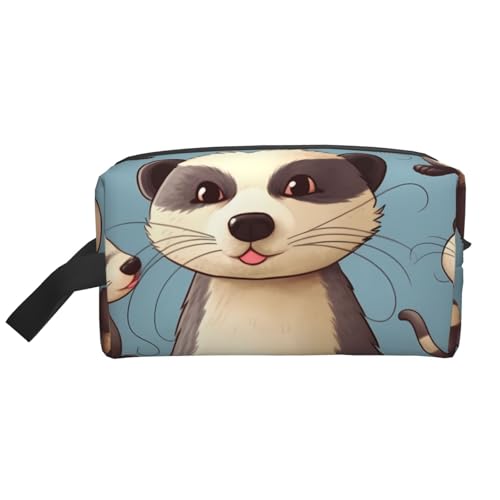 LHBWCVN Reise-Kulturbeutel für Damen und Herren, Leder, Make-up-Tasche, groß, tragbar, Reise-Organizer, haariges Frettchen, Kosmetiktasche mit Aufhängehaken, Reise-Badezimmertasche, Reißverschluss, von LHBWCVN