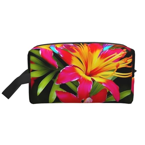 LHBWCVN Reise-Kulturbeutel für Damen und Herren, Leder, Make-up-Tasche, groß, tragbar, Reise-Organizer, hawaiianische bunte Blume, Kosmetiktasche mit Aufhängehaken, Reise-Badezimmertasche, LHBWCVN Reise-Kulturbeutel für Damen und Herren, Leder, Make-up-Tasche, groß, tragbar, Reise-Organizer, hawaiianische bunte Blume, Kosmetiktasche mit Aufhängehaken, Reise-Badezimmertasche, von LHBWCVN