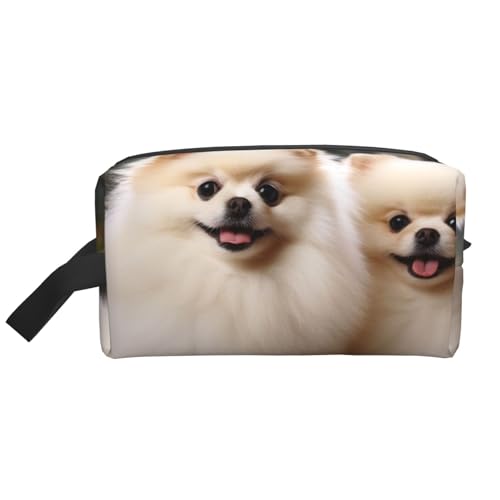 LHBWCVN Reise-Kulturbeutel für Damen und Herren, Leder, Make-up-Tasche, groß, tragbar, Reise-Organizer, kurzhaariger Zwergspitz, Kosmetiktasche mit Aufhängehaken, Reise-Badezimmertasche, LHBWCVN Reise-Kulturbeutel für Damen und Herren, Leder, Make-up-Tasche, groß, tragbar, Reise-Organizer, kurzhaariger Zwergspitz, Kosmetiktasche mit Aufhängehaken, Reise-Badezimmertasche, von LHBWCVN
