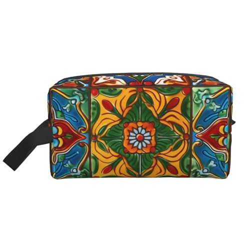 LHBWCVN Reise-Kulturbeutel für Damen und Herren, Leder, Make-up-Tasche, groß, tragbar, Reise-Organizer, mexikanische Keramikfliesen, Kosmetiktasche mit Aufhängehaken, Reise-Badezimmertasche, LHBWCVN Reise-Kulturbeutel für Damen und Herren, Leder, Make-up-Tasche, groß, tragbar, Reise-Organizer, mexikanische Keramikfliesen, Kosmetiktasche mit Aufhängehaken, Reise-Badezimmertasche, von LHBWCVN