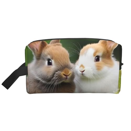 LHBWCVN Reise-Kulturbeutel für Damen und Herren, Leder, Make-up-Tasche, groß, tragbar, Reise-Organizer, niedliche Kaninchen, Kosmetiktasche mit Aufhängehaken, Reise-Badezimmertasche, Reißverschluss, von LHBWCVN