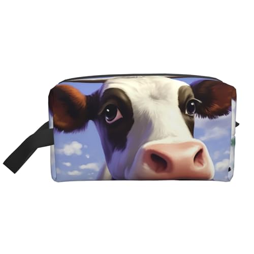 LHBWCVN Reise-Kulturbeutel für Damen und Herren, Leder, Make-up-Tasche, groß, tragbar, Reise-Organizer, niedliche Kuh-Kosmetiktasche mit Aufhängehaken, Reise-Badezimmertasche, Reißverschluss, Weiß, LHBWCVN Reise-Kulturbeutel für Damen und Herren, Leder, Make-up-Tasche, groß, tragbar, Reise-Organizer, niedliche Kuh-Kosmetiktasche mit Aufhängehaken, Reise-Badezimmertasche, Reißverschluss, Weiß, von LHBWCVN
