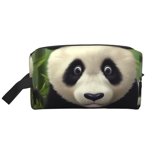 LHBWCVN Reise-Kulturbeutel für Damen und Herren, Leder, Make-up-Tasche, groß, tragbar, Reise-Organizer, niedlicher Panda, Kosmetiktasche mit Aufhängehaken, Reise-Badezimmertasche, Reißverschluss, von LHBWCVN