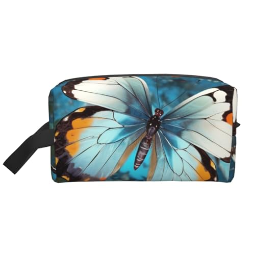 LHBWCVN Reise-Kulturbeutel für Damen und Herren, Leder, Make-up-Tasche, groß, tragbar, Reise-Organizer, niedlicher Schmetterling, Kosmetiktasche mit Aufhängehaken, Reise-Badezimmertasche, von LHBWCVN