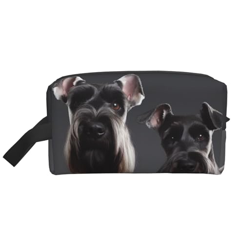 LHBWCVN Reise-Kulturbeutel für Damen und Herren, Leder, Make-up-Tasche, groß, tragbar, Reise-Organizer, niedlicher Schnauzer-Hund, Kosmetiktasche mit Aufhängehaken, Reise-Badezimmertasche, von LHBWCVN