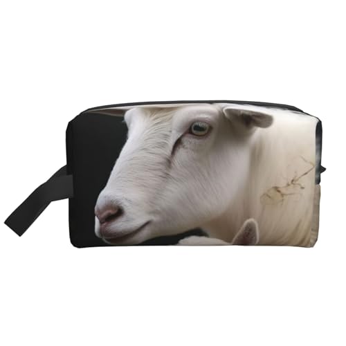 LHBWCVN Reise-Kulturbeutel für Damen und Herren, Leder, Make-up-Tasche, groß, tragbar, Reise-Organizer, niedliches Schaf mit Mutter, Kosmetiktasche mit Aufhängehaken, Reise-Badezimmertasche, von LHBWCVN