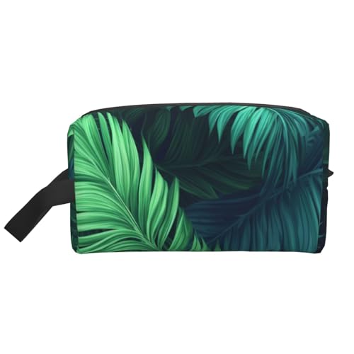 LHBWCVN Reise-Kulturbeutel für Damen und Herren, Leder, Make-up-Tasche, groß, tragbar, Reise-Organizer, tropische Palmenblätter, Kosmetiktasche mit Aufhängehaken, Reise-Badezimmertasche, von LHBWCVN