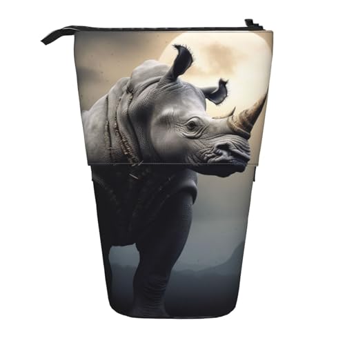 LHBWCVN Rhino Kosmetiktasche, Stehendes Federmäppchen, Teleskop-Bleistifttasche, tragbarer Stifthalter, niedlicher Stand-up-Bleistiftbeutel für Damen und Herren, Reise-Münztasche, Geldbörse von LHBWCVN