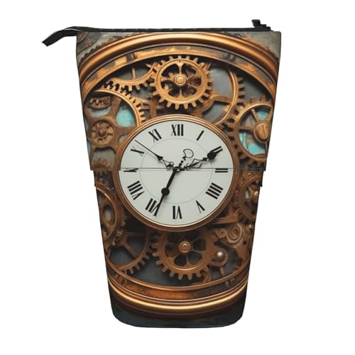 LHBWCVN Rusty Steampunk-Kosmetiktasche, Stehendes Federmäppchen, Teleskop-Bleistifttasche, tragbarer Stifthalter, niedlicher Stand-up-Bleistiftbeutel für Damen und Herren, Reise-Münztasche, Geldbörse von LHBWCVN