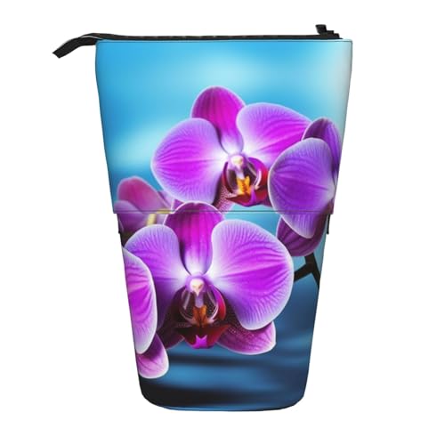 LHBWCVN Schöne Orchideen-Kosmetiktasche, Stehendes Federmäppchen, Teleskop-Federtasche, tragbarer Stifthalter, niedliches Stand-up-Bleistiftetui für Damen und Herren, Reise-Münztasche, Geldbörse von LHBWCVN