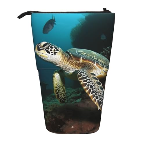 LHBWCVN Sea Turtle Kosmetiktasche, Stehendes Federmäppchen, Teleskop-Bleistifttasche, tragbarer Stifthalter, niedliches Stand-up-Bleistiftetui für Damen und Herren, Reise-Münztasche, Geldbörse von LHBWCVN