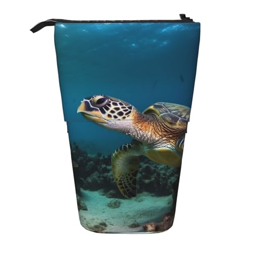 LHBWCVN Sea Turtle Kosmetiktasche, Stehendes Federmäppchen, Teleskop-Bleistifttasche, tragbarer Stifthalter, niedliches Stand-up-Bleistiftetui für Damen und Herren, Reise-Münztasche, Geldbörse von LHBWCVN
