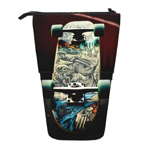 LHBWCVN Skate Boards Kosmetiktasche, Stehendes Federmäppchen, Teleskop-Bleistifttasche, tragbarer Stifthalter, niedlicher Stand-up-Bleistiftbeutel für Damen und Herren, Reise-Münztasche, Geldbörse von LHBWCVN
