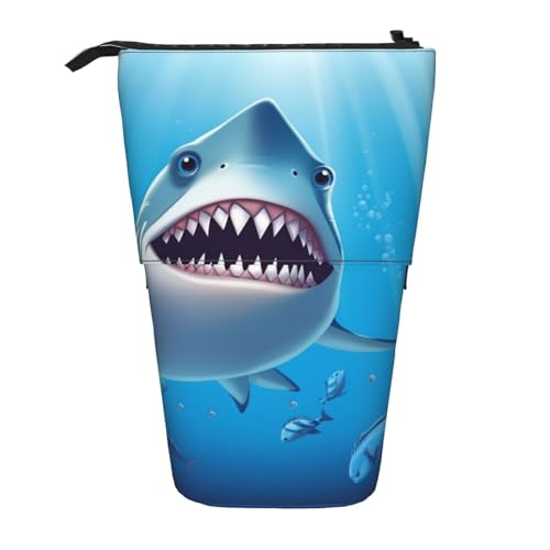 LHBWCVN Smiling Shark Kosmetiktasche, Stehendes Federmäppchen, Teleskop-Bleistifttasche, tragbarer Stifthalter, niedliches Stand-up-Bleistiftetui für Damen und Herren, Reise-Münztasche, Geldbörse von LHBWCVN