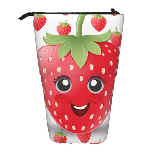 LHBWCVN Strawberry Kosmetiktasche, Stehendes Federmäppchen, Teleskop-Bleistifttasche, tragbarer Stifthalter, niedlicher Stand-up-Bleistiftbeutel für Damen und Herren, Reise-Münztasche, Geldbörse von LHBWCVN