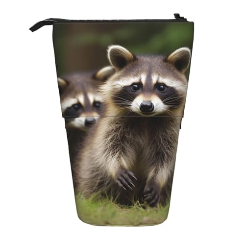 LHBWCVN Süßer Waschbär-Kosmetiktasche, Stehendes Federmäppchen, Teleskop-Federtasche, tragbarer Stifthalter, niedliches Stand-up-Bleistiftetui für Damen und Herren, Reise-Münztasche, Geldbörse von LHBWCVN