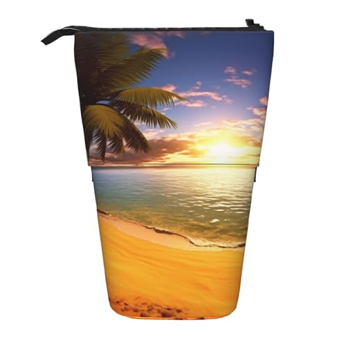 LHBWCVN Sunset Palm Kosmetiktasche, Stehendes Federmäppchen, Teleskop-Bleistifttasche, tragbarer Stifthalter, niedliches Stand-up-Bleistiftetui für Damen und Herren, Reise-Münztasche, Geldbörse von LHBWCVN