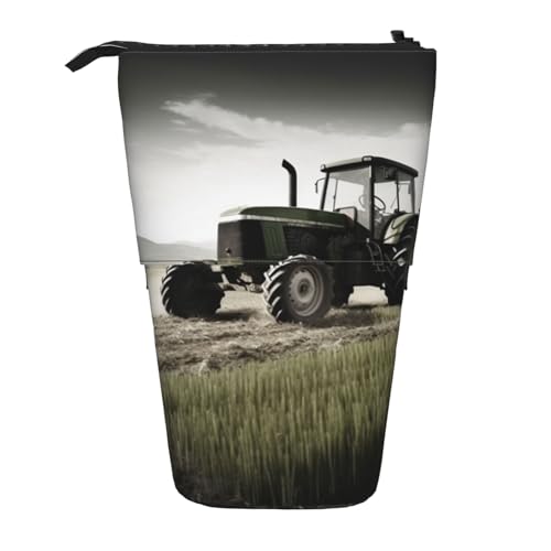 LHBWCVN Traktor Landwirtschaft ruhige Kosmetiktasche Stehendes Federmäppchen Teleskop-Bleistifttasche Tragbarer Stifthalter, niedlicher Stand-up-Bleistiftbeutel für Damen und Herren, Reise-Münztasche von LHBWCVN