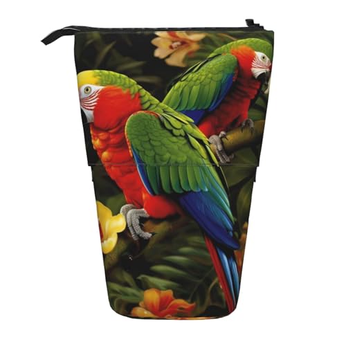 LHBWCVN Tropischer Papageien-Kosmetikbeutel, stehendes Federmäppchen, Teleskop-Bleistifttasche, tragbarer Stifthalter, niedliches Stand-up-Bleistiftetui für Damen und Herren, Reise-Münztasche von LHBWCVN