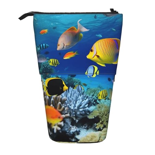 LHBWCVN Unterwasserfisch-Kosmetiktasche, Stehendes Federmäppchen, Teleskop-Bleistifttasche, tragbarer Stifthalter, niedlicher Stand-up-Bleistiftbeutel für Damen und Herren, Reise-Münztasche, Geldbörse von LHBWCVN