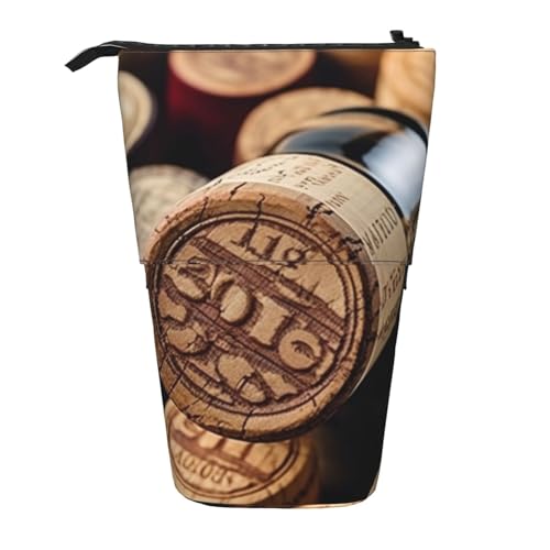 LHBWCVN Vintage Weinflasche Kosmetiktasche Stehendes Federmäppchen Teleskop-Bleistifttasche Tragbarer Stifthalter Niedlich Stand Up Pencil Pouch für Damen Herren Reise Münztasche Geldbörse von LHBWCVN