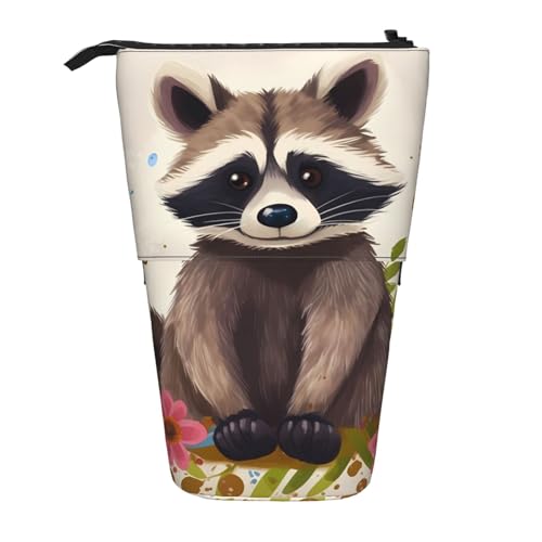 LHBWCVN Waschbär-Kosmetiktasche, Stehendes Federmäppchen, Teleskop-Federtasche, tragbarer Stifthalter, niedlicher Stand-up-Bleistiftbeutel für Damen und Herren, Reise-Münztasche, Geldbörse von LHBWCVN