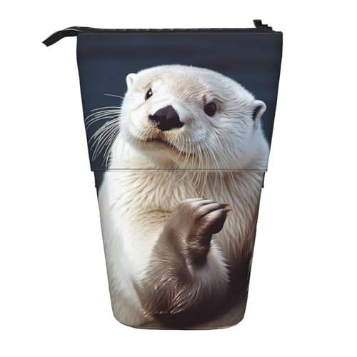 LHBWCVN White Otter Kosmetiktasche, Stehendes Federmäppchen, Teleskop-Bleistifttasche, tragbarer Stifthalter, niedliches Stand-up-Bleistiftetui für Damen und Herren, Reise-Münztasche, Geldbörse von LHBWCVN