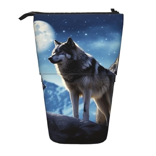 LHBWCVN wolfs Kosmetiktasche, Stehendes Federmäppchen, Teleskop-Bleistifttasche, tragbarer Stifthalter, niedliches Stand-up-Bleistiftetui für Damen und Herren, Reise-Münztasche, Geldbörse von LHBWCVN