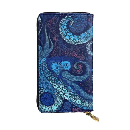 Lhbwcvn Blaue Oktopus-Geldbörse für Damen und Herren, Clutch, RFID-blockierend, Leder, große Kapazität, Geldbörse, Kreditkartenhalter, Geldtasche mit Reißverschluss, Handyhalter, lange Reisegeldbörse, von LHBWCVN