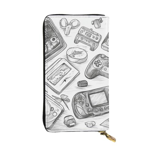Lhbwcvn Monochrome Gaming-Geldbörse im Skizzen-Stil für Damen und Herren, Clutch, RFID-blockierend, Leder, große Kapazität, Geldbörse, Kreditkartenhalter, Geldtasche mit Reißverschluss, Handyhalter, von LHBWCVN