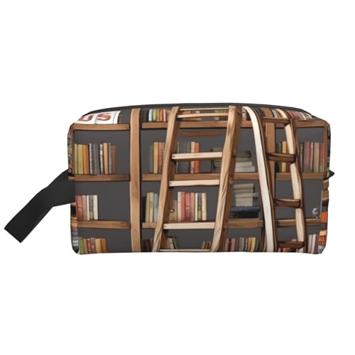 Reise-Kulturbeutel für Damen und Herren, Leder, Make-up-Tasche, groß, tragbar, Reise-Organizer, lustige Bücherregale, Sammlung und Leiter, Kosmetiktasche mit Haken zum Aufhängen, von LHBWCVN