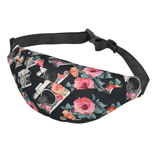 Gürteltasche für Damen und Herren, verstellbare Hüfttasche, Blumenmuster, Kamera-Crossbody-Tasche für Reisen, Schwarz, Einheitsgröße, Schwarz , Einheitsgröße von LHCVSFGW