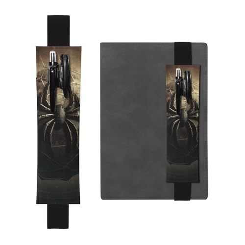 LHCVSFGW Elastischer Stifthalter für Notizbuch, Lesezeichen, PU-Leder, Stifthalter mit verstellbarem Band, Stifteetui, Ballspinnennetz, Federmäppchen für Planer, Ordner, Bücher, Schwarz von LHCVSFGW