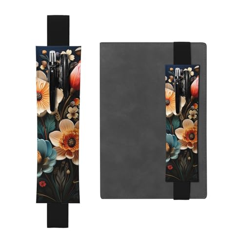 LHCVSFGW Elastischer Stifthalter für Notizbuch, Lesezeichen, PU-Leder, Stifthalter mit verstellbarem Band, Stifteetui, Blumenmuster, Federmäppchen, Federmäppchen für Planer, Ordner, Bücher von LHCVSFGW