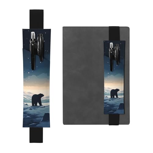 LHCVSFGW Elastischer Stifthalter für Notizbuch, Lesezeichen, PU-Leder, Stifthalter mit verstellbarem Band, Stifteetui, Eisbär im Schnee, Federmäppchen für Planer, Ordner, Bücher von LHCVSFGW
