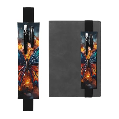 LHCVSFGW Elastischer Stifthalter für Notizbuch, Lesezeichen, PU-Leder, Stifthalter mit verstellbarem Band, Stifteetui, Farbiger Schmetterlingshintergrund, Federmäppchen für Planer, Ordner, Bücher von LHCVSFGW