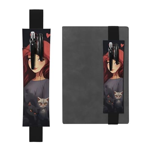 LHCVSFGW Elastischer Stifthalter für Notizbuch, Lesezeichen, PU-Leder, Stifthalter mit verstellbarem Band, Stifteetui, Federmäppchen für Planer, Ordner, Bücher, Schwarz , Einheitsgröße von LHCVSFGW