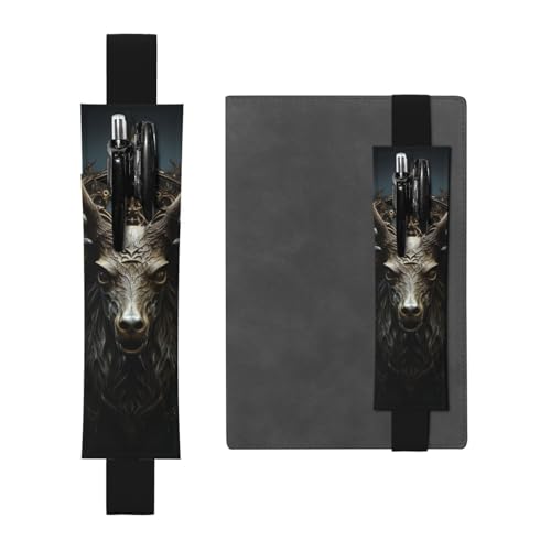 LHCVSFGW Elastischer Stifthalter für Notizbuch, Lesezeichen, PU-Leder, Stifthalter mit verstellbarem Band, Stifteetui, Geweih, Federmäppchen, Federmäppchen für Planer, Ordner, Bücher, Schwarz von LHCVSFGW